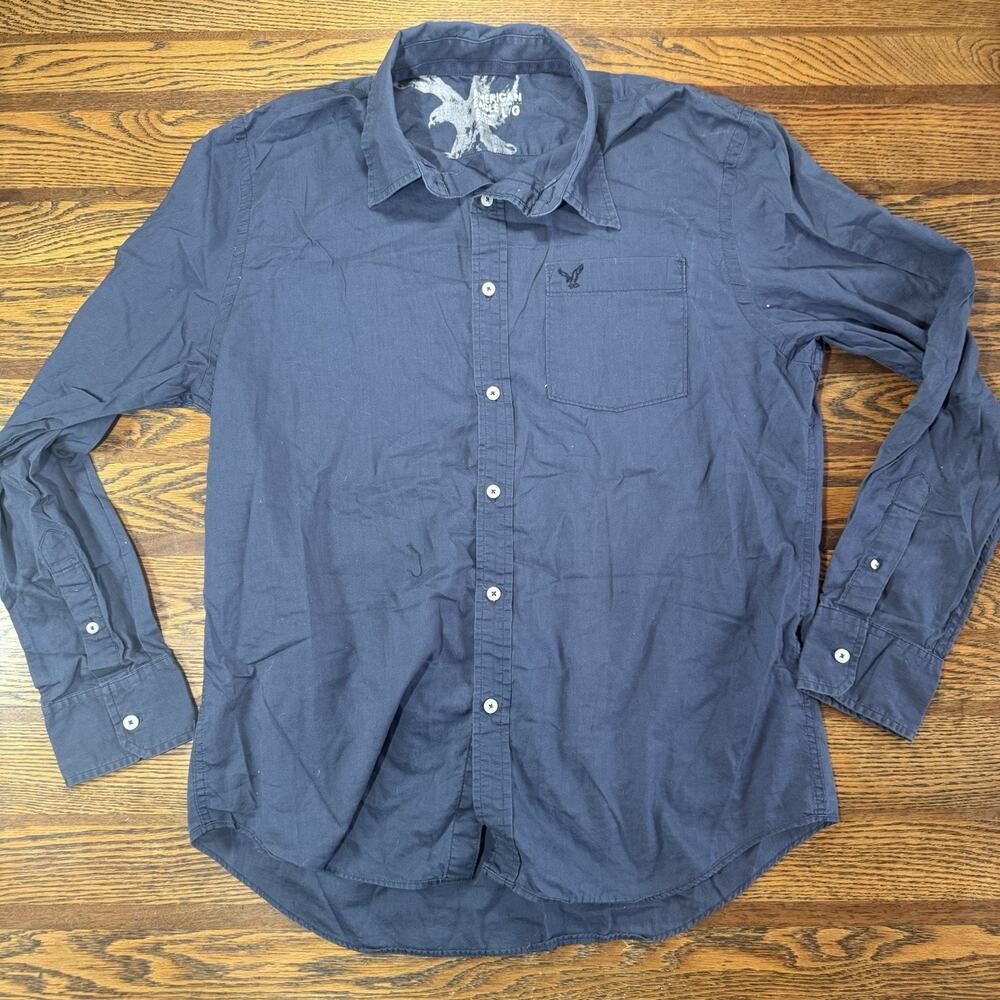 American Eagle Men’s Vintage Navy Button Down Long Sleeve Cotton Size Large